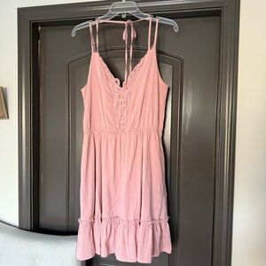 Listicle (dry goods) mauve blush pink spaghetti strap lace trim mini dress